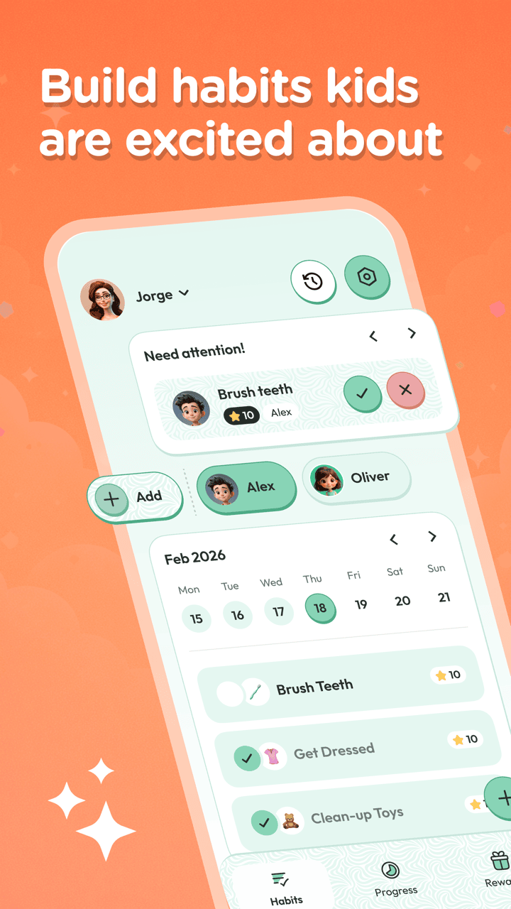 HabitHero parent view showing daily habit tracking